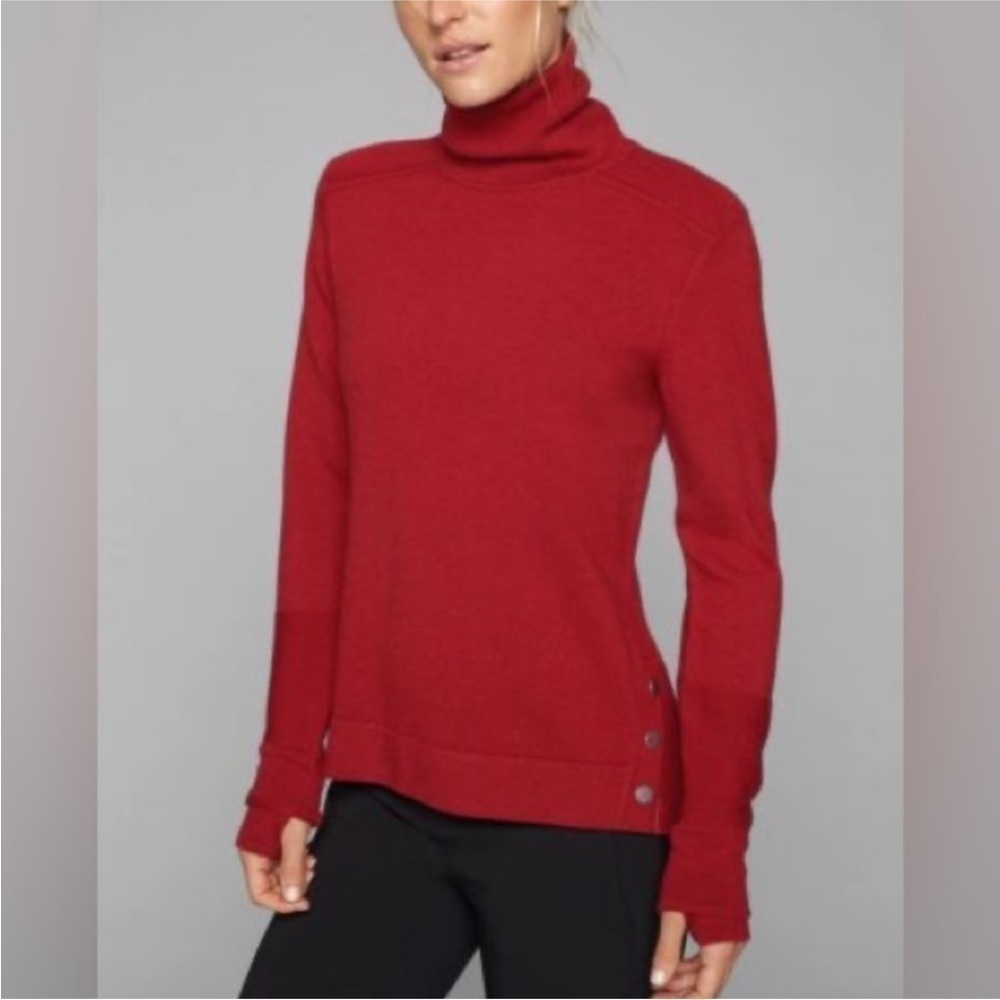 Athleta Red Merino Wool Turtleneck Sweater